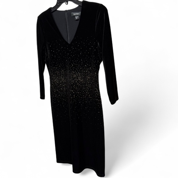 Karen Kane Black Velvet Dress with Gold Detailing - Picture 2 of 8